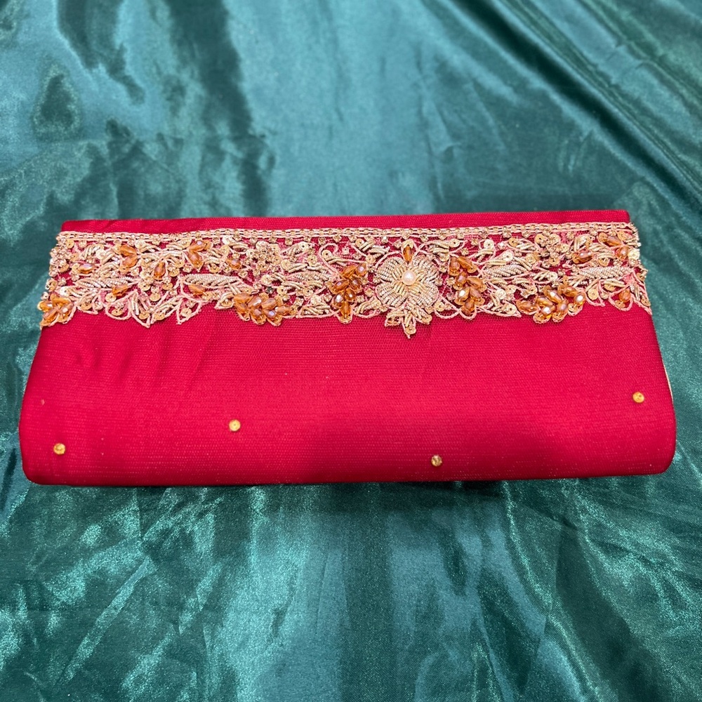 Red Net Pakistani Indian bridal bride Dulhan party formal wedding clutch purse